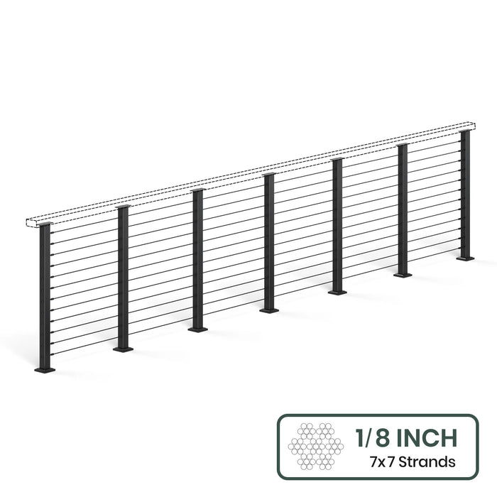 BLIKA 36'' & 42''  Black Surface Mount Cable Railing System DIY Kit (4FT - 28FT, Level Drilled, No Handrail) - 1/8" Cable & Hardware
