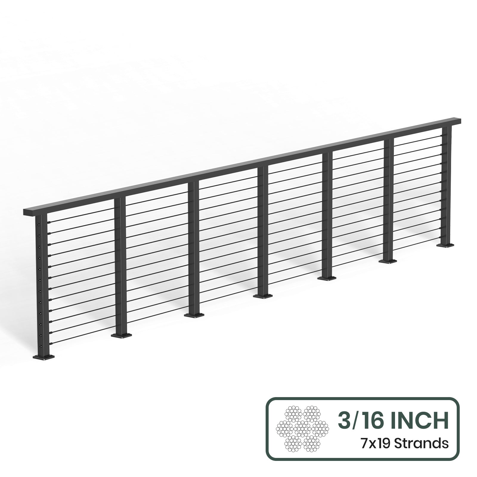 BLIKA 36'' & 42'' Black Surface Mount Cable Railing System DIY Kit (4FT - 28FT, Level Drilled, ) - 3/16