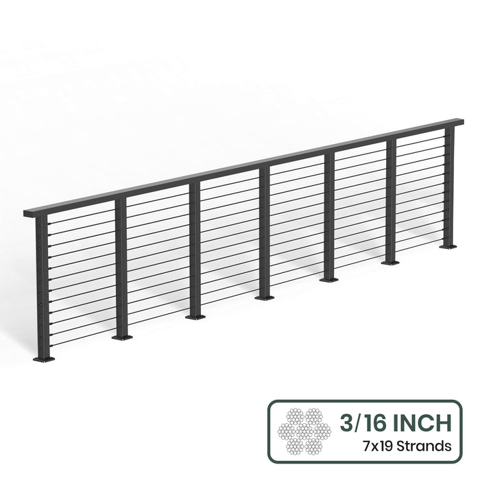BLIKA 36'' & 42'' Black Surface Mount Cable Railing System DIY Kit (4FT - 28FT, Level Drilled, ) - 3/16" Cable & Hardware