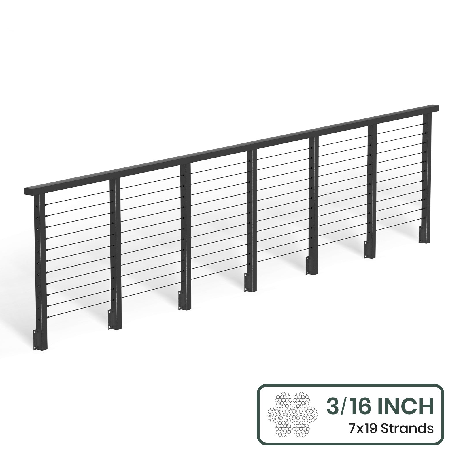 BLIKA 36'' & 42'' Black Side Mount Cable Railing System DIY Kit (4FT - 28FT, Level Drilled) - 3/16