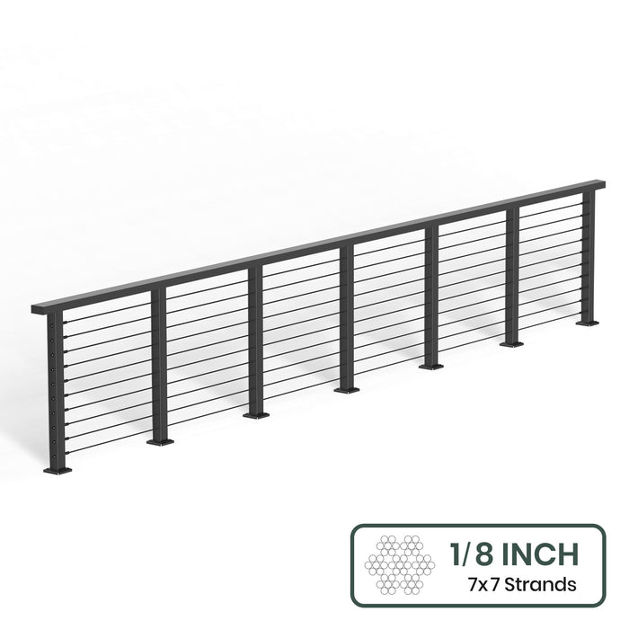 BLIKA 36'' & 42'' Black Surface Mount Cable Railing System DIY Kit (4FT - 28FT, Level Drilled, ) - 1/8" Cable & Hardware