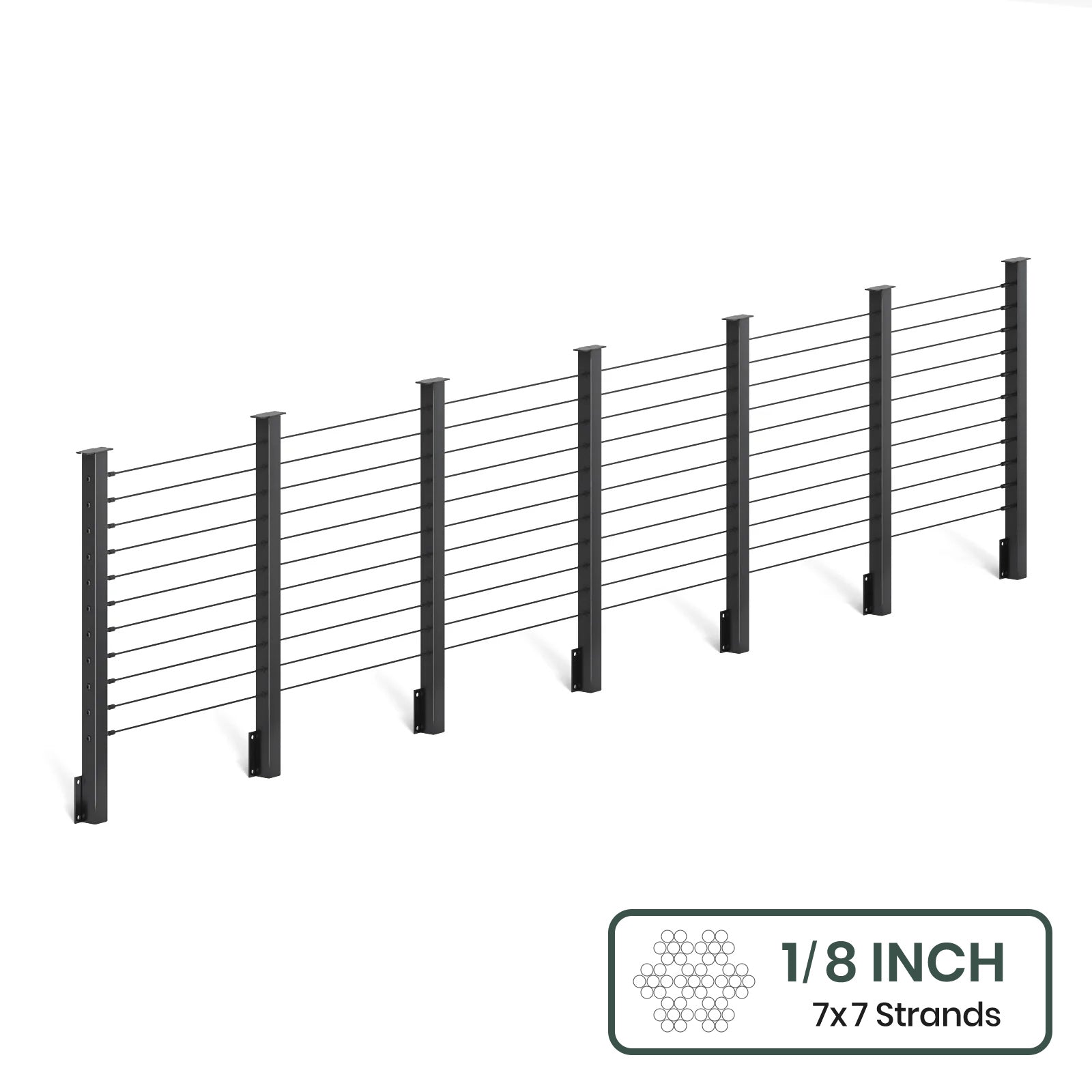 BLIKA  36'' & 42'' Black Side Mount Cable Railing System DIY Kit (4FT - 28FT,  No Handrail) - 1/8