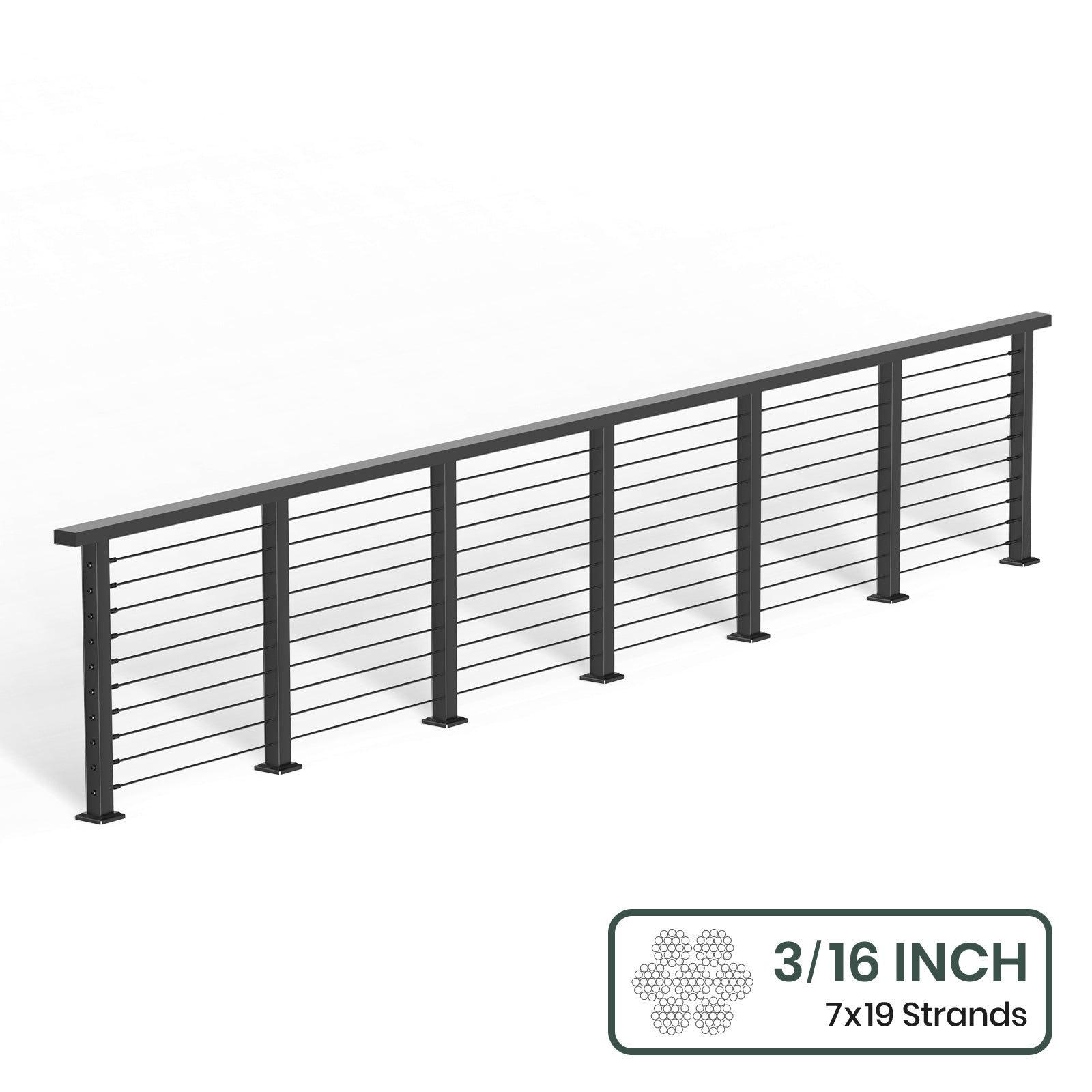 BLIKA 36'' & 42'' Black Surface Mount Cable Railing System DIY Kit (4FT - 28FT, Level Drilled, ) - 3/16