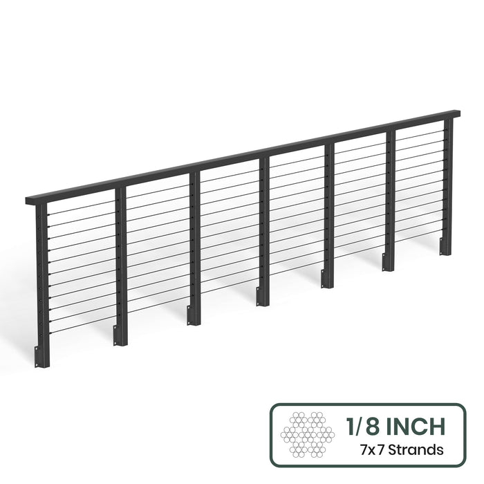 BLIKA 36'' & 42'' Black Side Mount Cable Railing System DIY Kit (4FT - 28FT, Level Drilled) - 1/8" Cable & Hardware