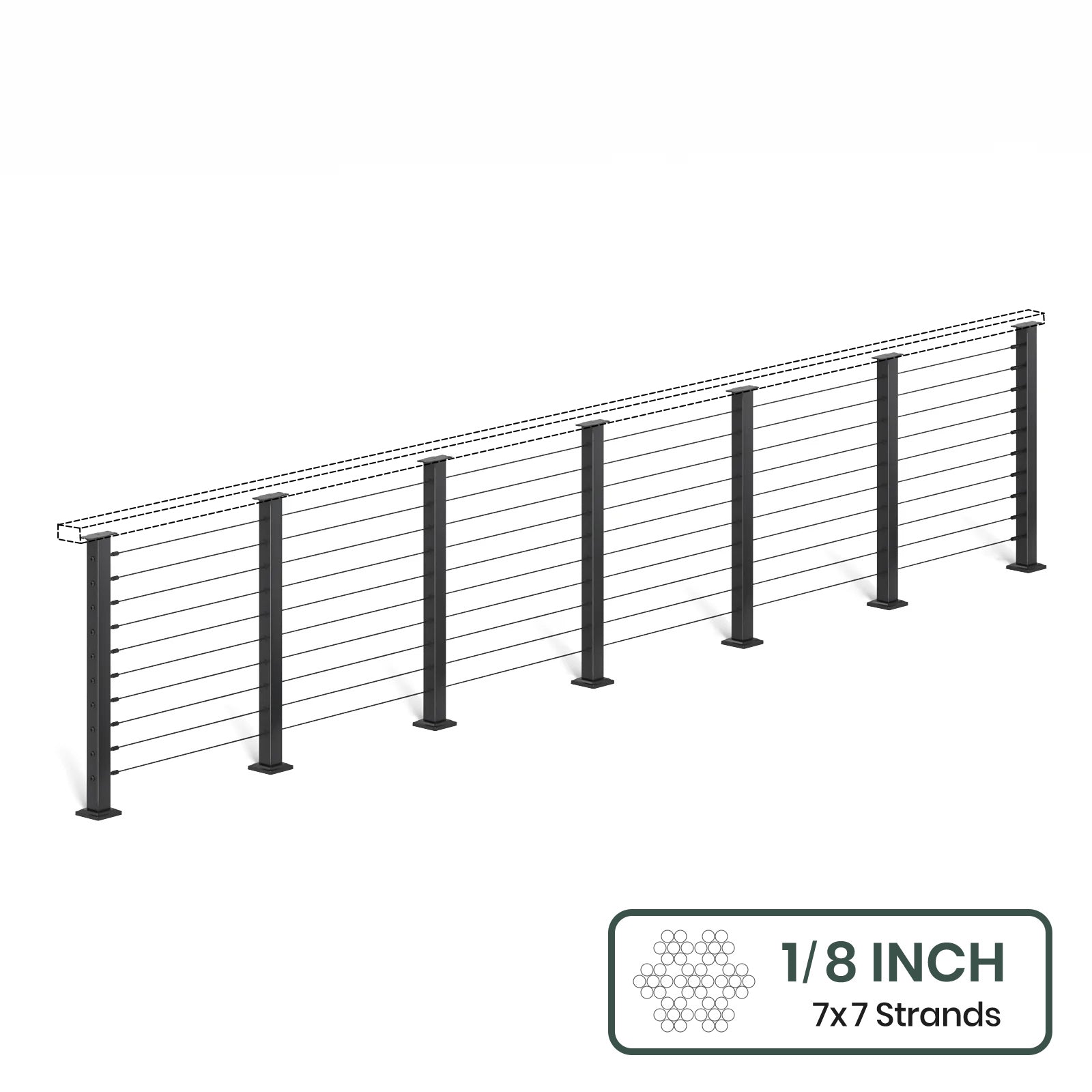 BLIKA 36'' & 42''  Black Surface Mount Cable Railing System DIY Kit (4FT - 28FT, Level Drilled, No Handrail) - 1/8