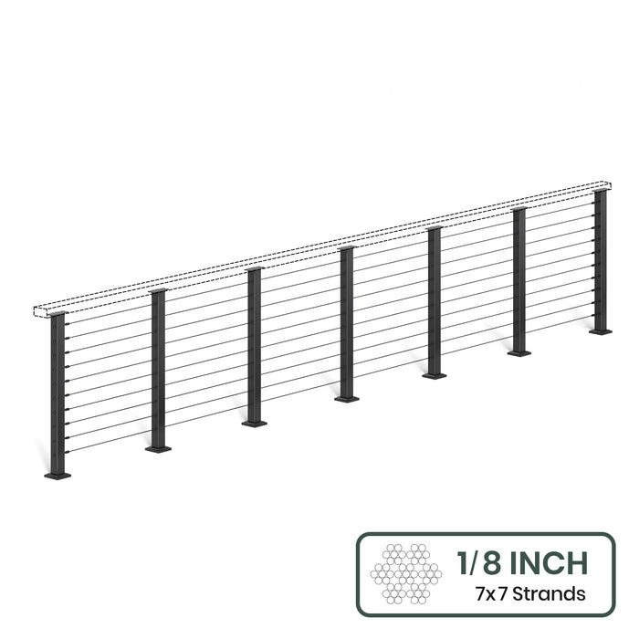 BLIKA 36'' & 42''  Black Surface Mount Cable Railing System DIY Kit (4FT - 28FT, Level Drilled, No Handrail) - 1/8" Cable & Hardware