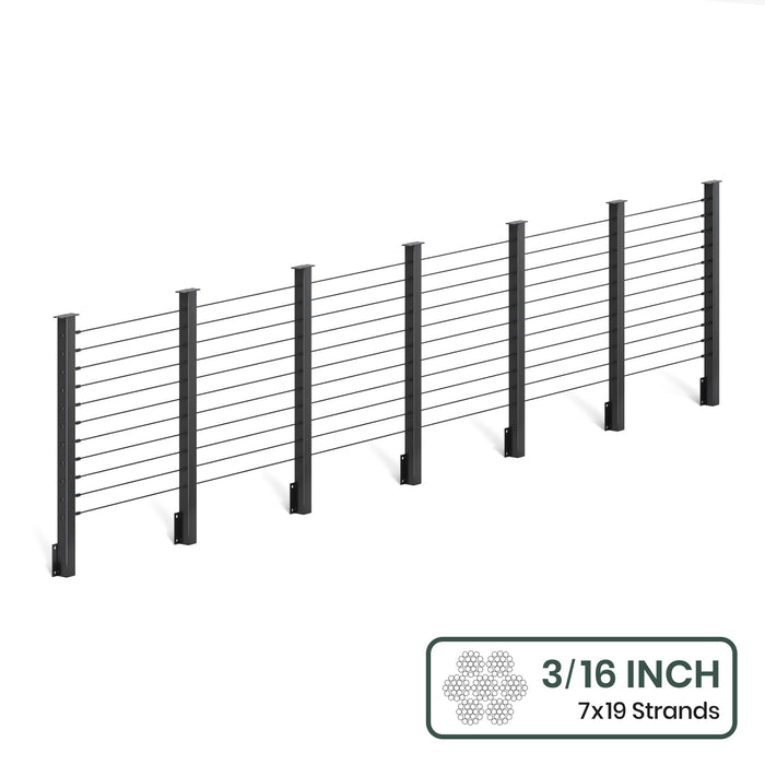 BLIKA  36'' & 42'' Black Side Mount Cable Railing System DIY Kit (4FT - 28FT,  No Handrail) - 3/16" Cable & Hardware