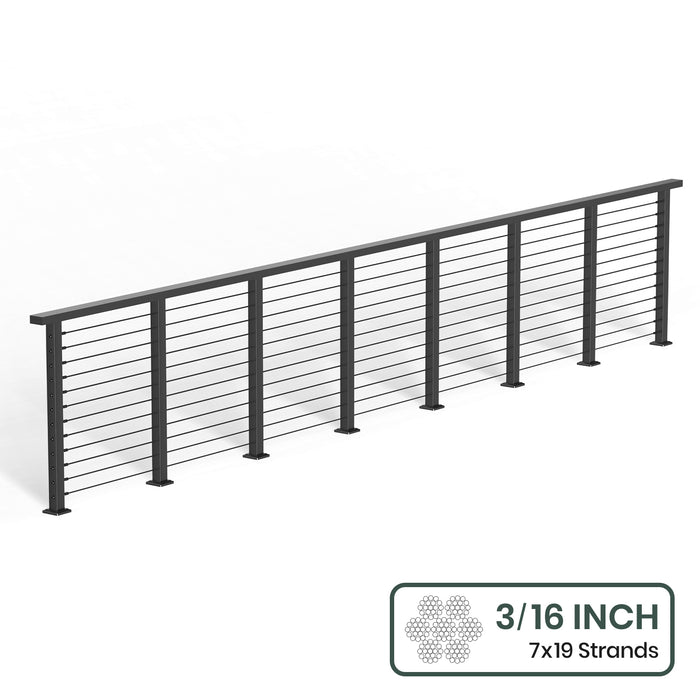 BLIKA 36'' & 42'' Black Surface Mount Cable Railing System DIY Kit (4FT - 28FT, Level Drilled, ) - 3/16" Cable & Hardware