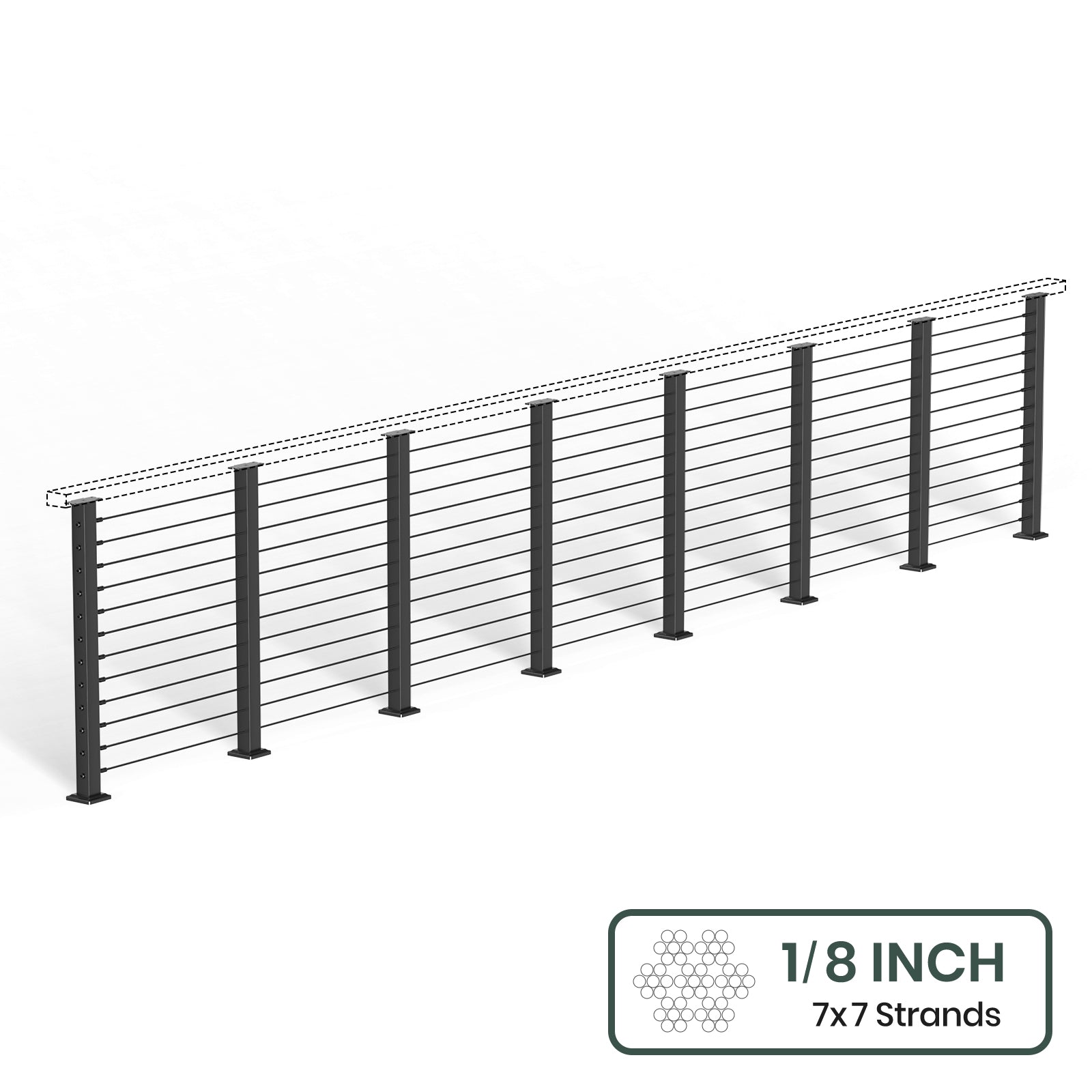 BLIKA 36'' & 42''  Black Surface Mount Cable Railing System DIY Kit (4FT - 28FT, Level Drilled, No Handrail) - 1/8