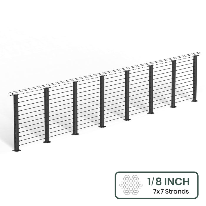 BLIKA 36'' & 42''  Black Surface Mount Cable Railing System DIY Kit (4FT - 28FT, Level Drilled, No Handrail) - 1/8" Cable & Hardware