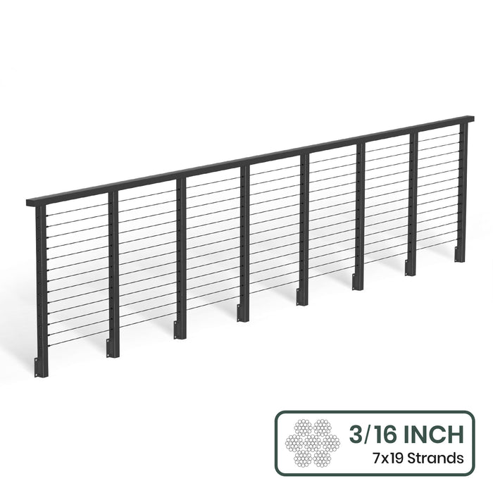 BLIKA 36'' & 42'' Black Side Mount Cable Railing System DIY Kit (4FT - 28FT, Level Drilled) - 3/16" Cable & Hardware