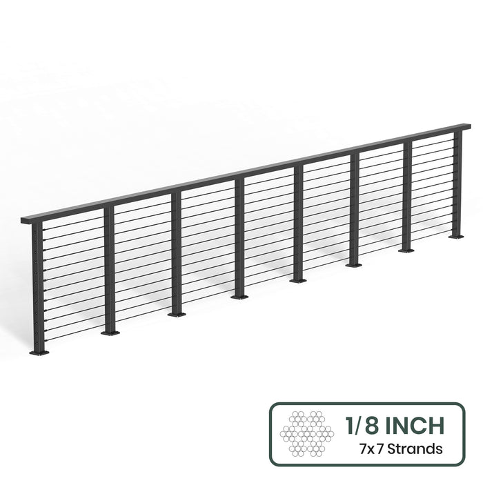 BLIKA 36'' & 42'' Black Surface Mount Cable Railing System DIY Kit (4FT - 28FT, Level Drilled, ) - 1/8" Cable & Hardware