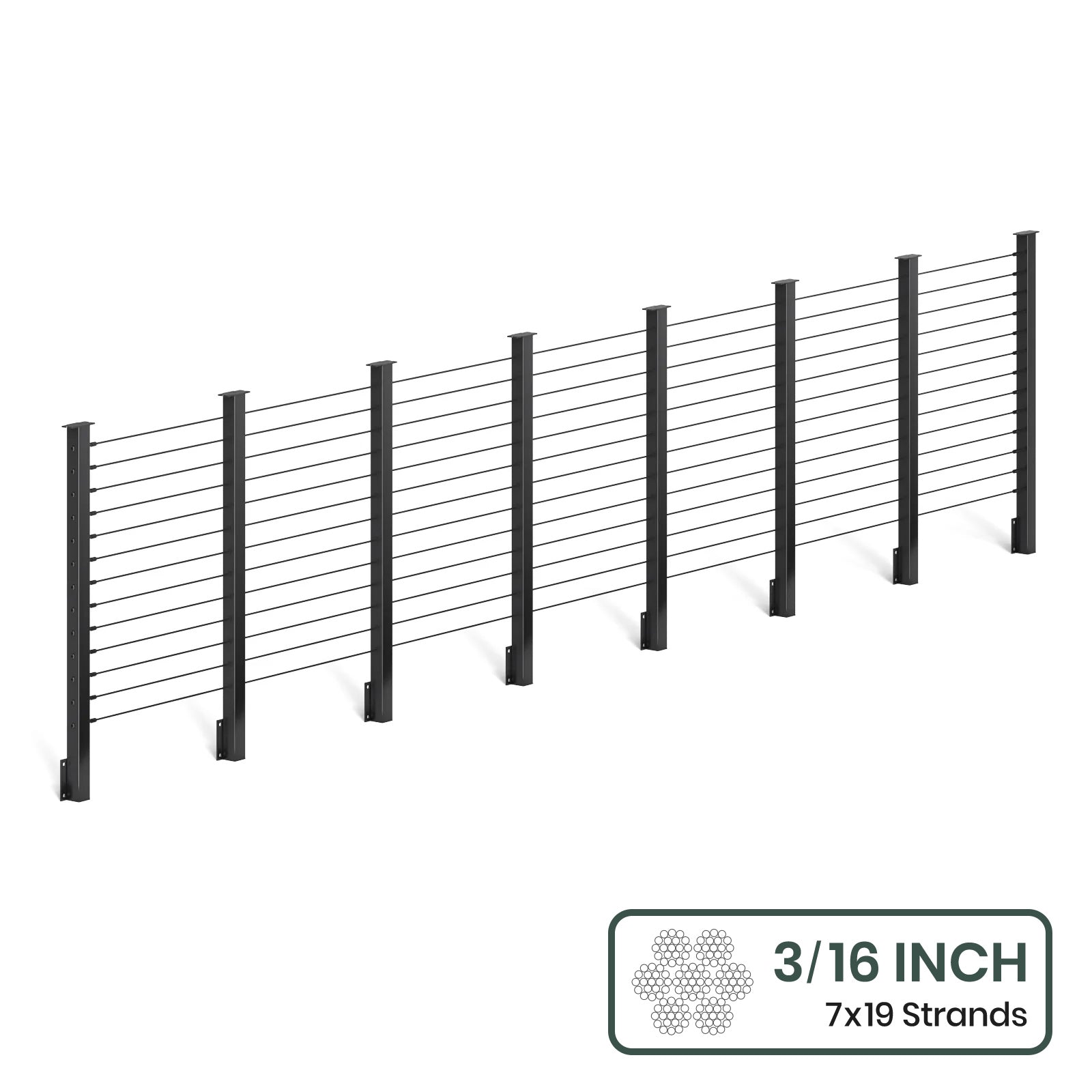 BLIKA  36'' & 42'' Black Side Mount Cable Railing System DIY Kit (4FT - 28FT,  No Handrail) - 3/16
