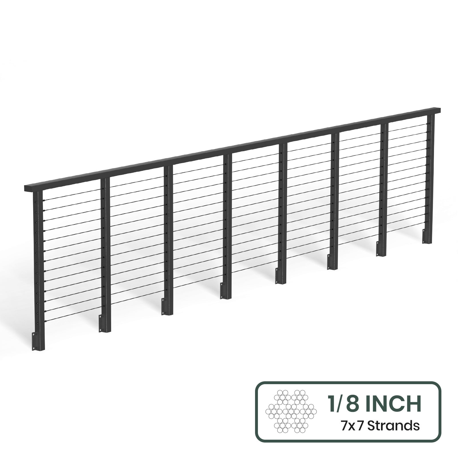BLIKA 36'' & 42'' Black Side Mount Cable Railing System DIY Kit (4FT - 28FT, Level Drilled) - 1/8