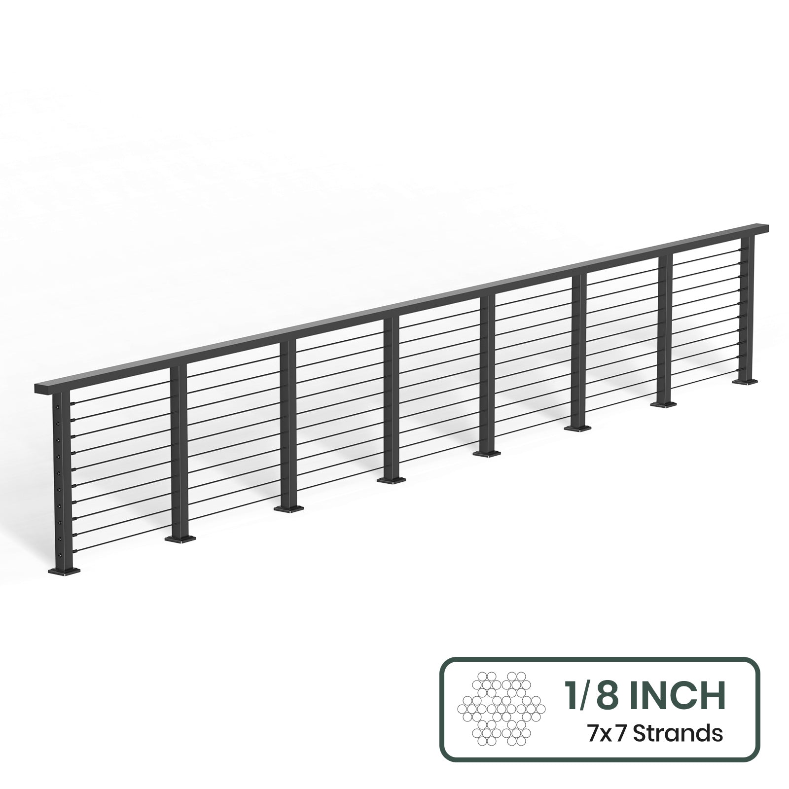 BLIKA 36'' & 42'' Black Surface Mount Cable Railing System DIY Kit (4FT - 28FT, Level Drilled, ) - 1/8