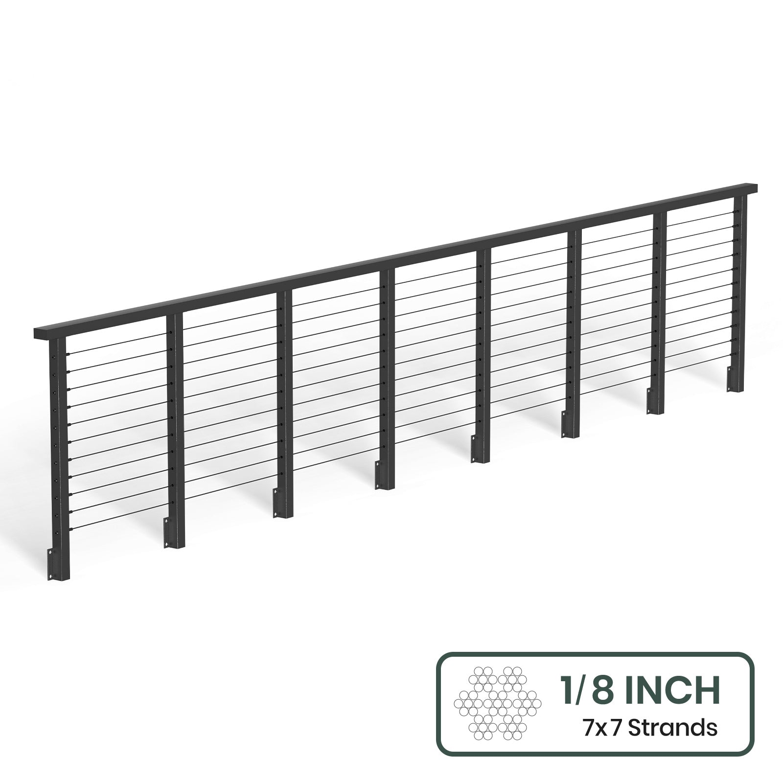 BLIKA 36'' & 42'' Black Side Mount Cable Railing System DIY Kit (4FT - 28FT, Level Drilled) - 1/8