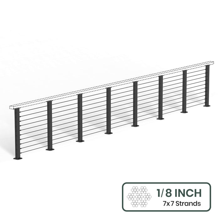 BLIKA 36'' & 42''  Black Surface Mount Cable Railing System DIY Kit (4FT - 28FT, Level Drilled, No Handrail) - 1/8" Cable & Hardware