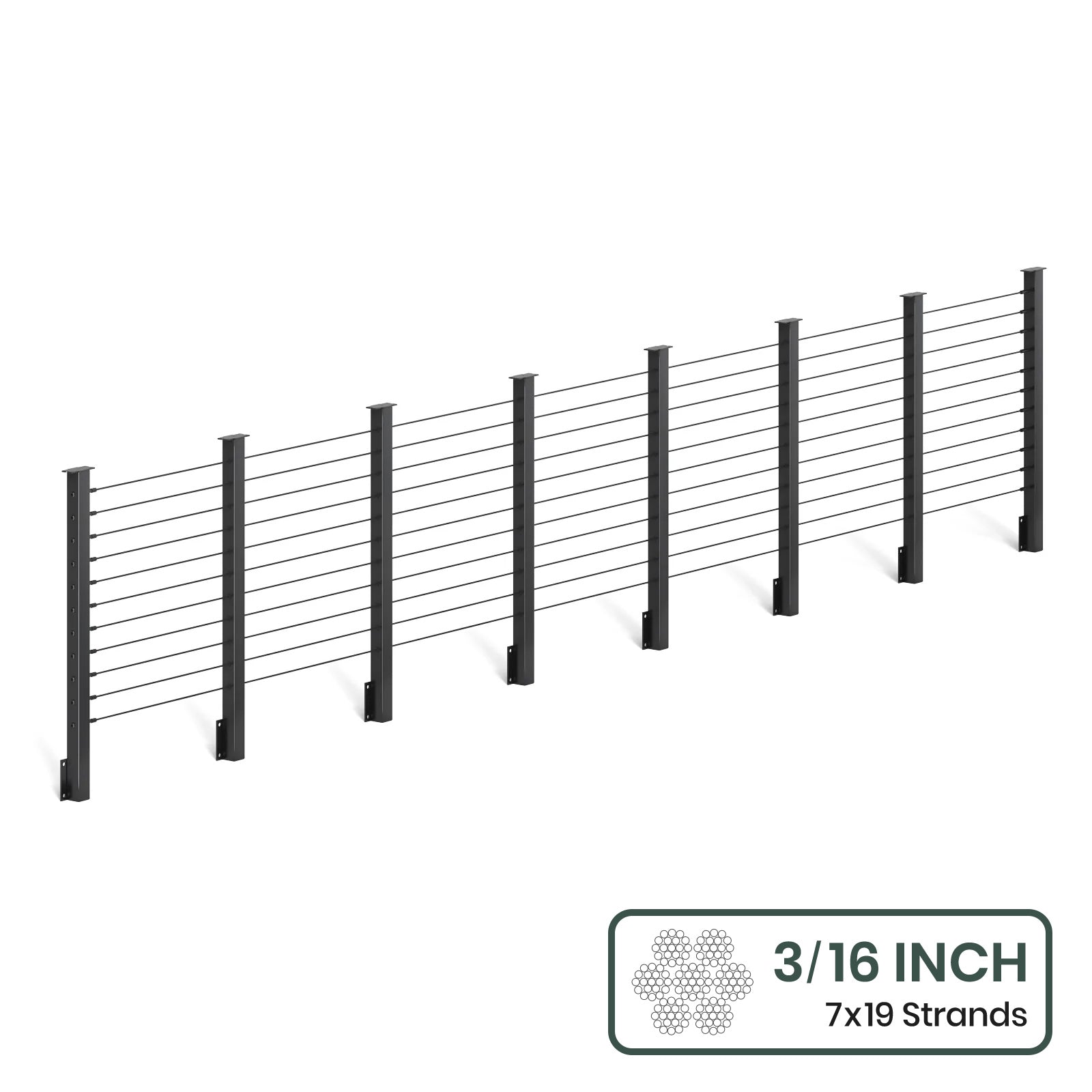 BLIKA  36'' & 42'' Black Side Mount Cable Railing System DIY Kit (4FT - 28FT,  No Handrail) - 3/16