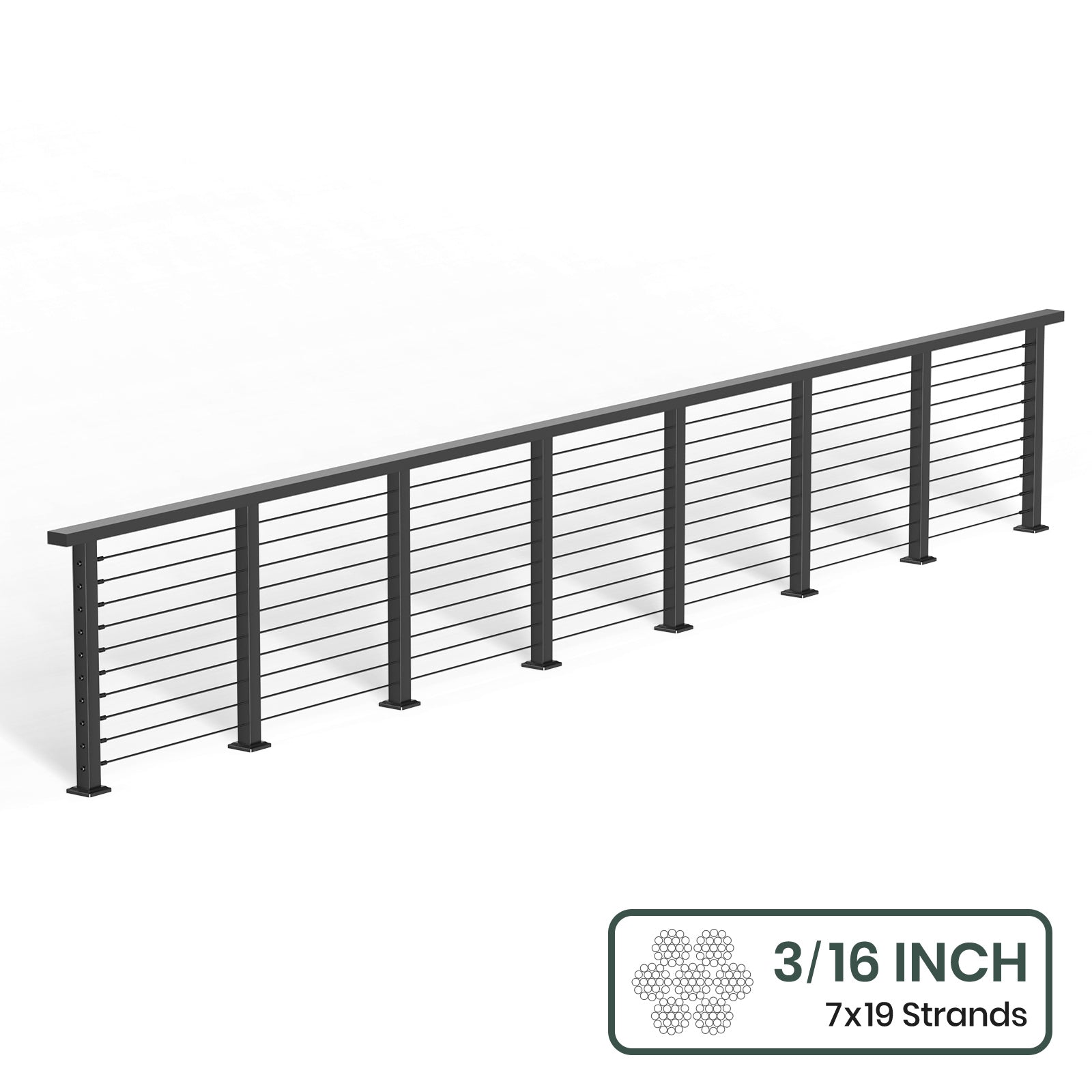 BLIKA 36'' & 42'' Black Surface Mount Cable Railing System DIY Kit (4FT - 28FT, Level Drilled, ) - 3/16