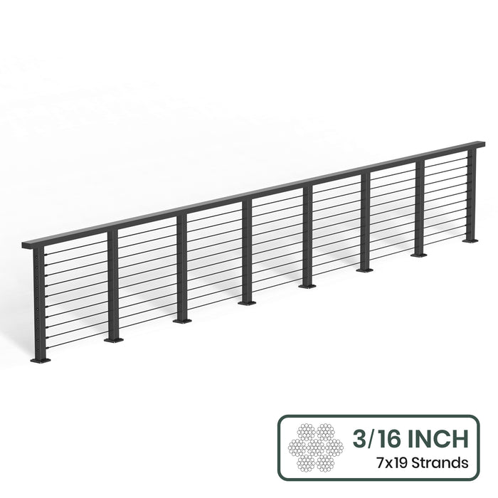 BLIKA 36'' & 42'' Black Surface Mount Cable Railing System DIY Kit (4FT - 28FT, Level Drilled, ) - 3/16" Cable & Hardware