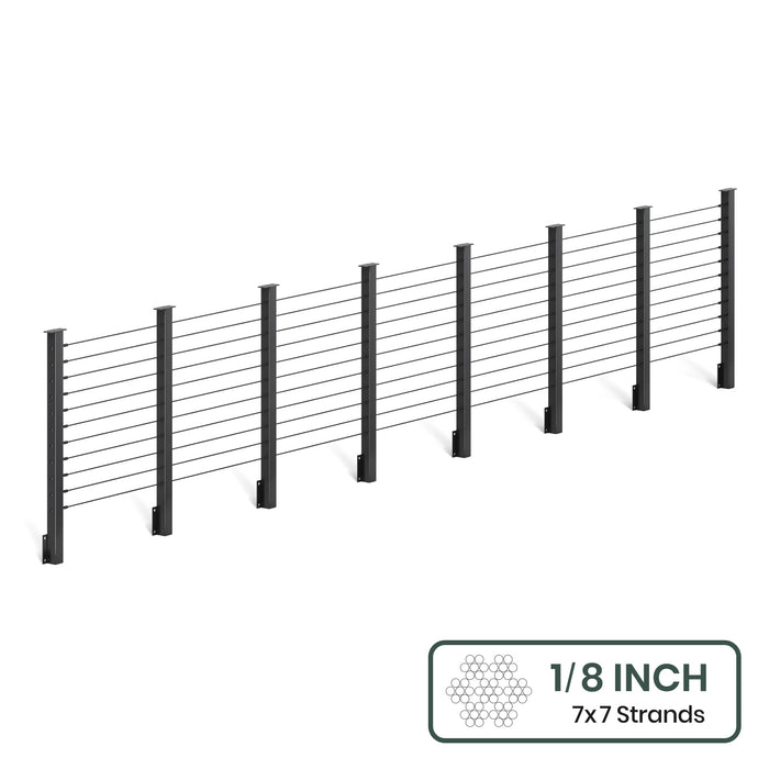 BLIKA  36'' & 42'' Black Side Mount Cable Railing System DIY Kit (4FT - 28FT,  No Handrail) - 1/8" Cable & Hardware