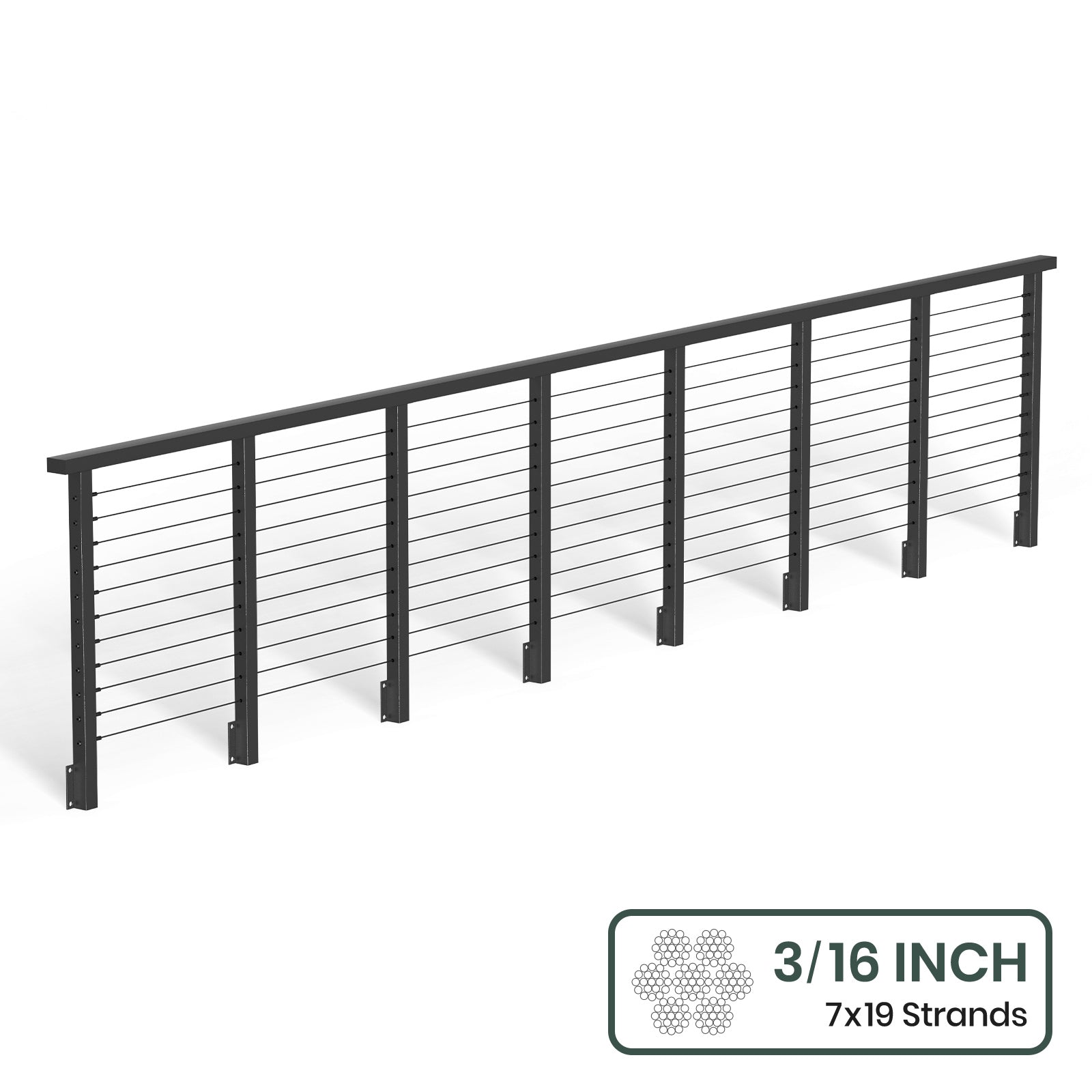 BLIKA 36'' & 42'' Black Side Mount Cable Railing System DIY Kit (4FT - 28FT, Level Drilled) - 3/16
