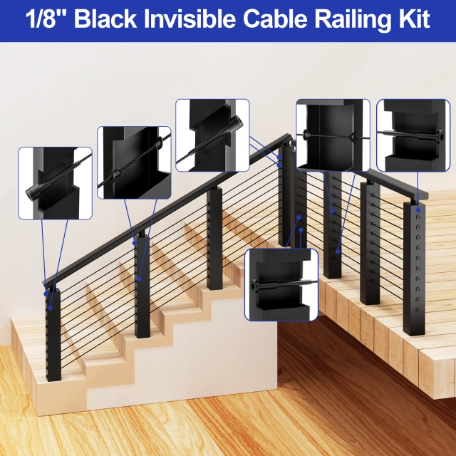 BLIKA 20 Pairs 4"x4" Cable Railing Kit with 1/8" Invisible Receiver and Swage Stud for Wood/Metal Posts