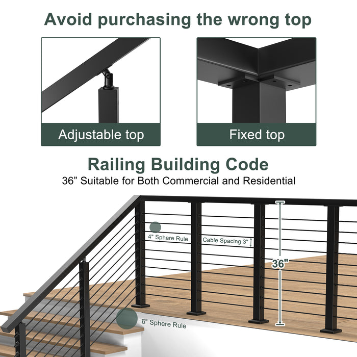 BLIKA 36" Level Drilled Cable Railing Post