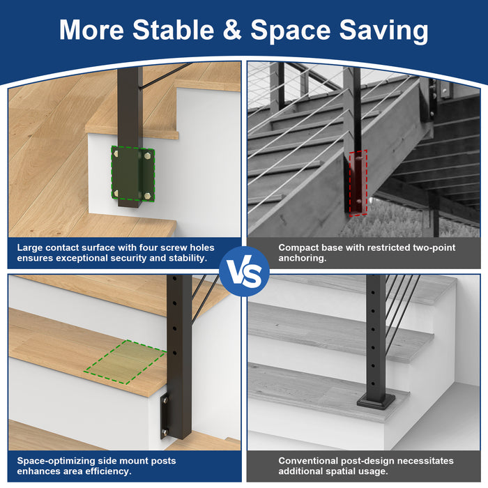 BLIKA 36" Level Drilled Side Mount Post for Cable Railing