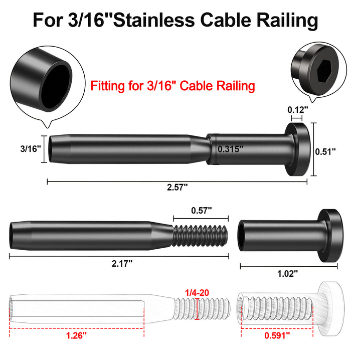 BLIKA Black 3/16" Invisible Cable Railing Kit for 2"x2" Wood & Metal Posts