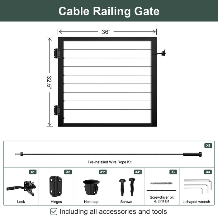 BLIKA 36" Black Aluminum Cable Railing Deck Gate