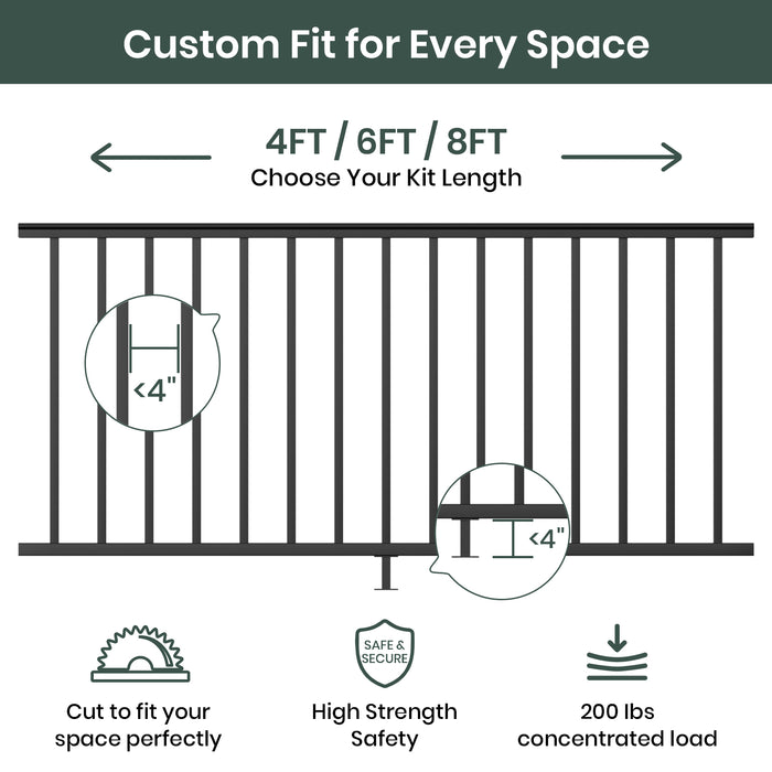 BLIKA 4FT/6FT/8FT Aluminum Level Railing Panel