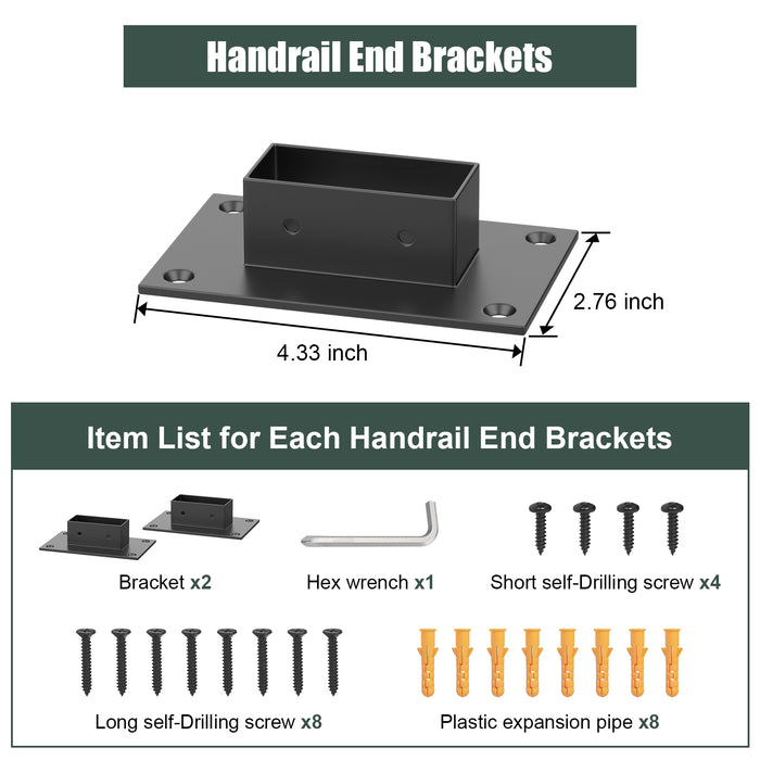 BLIKA Black Stainless Handrail End Brackets