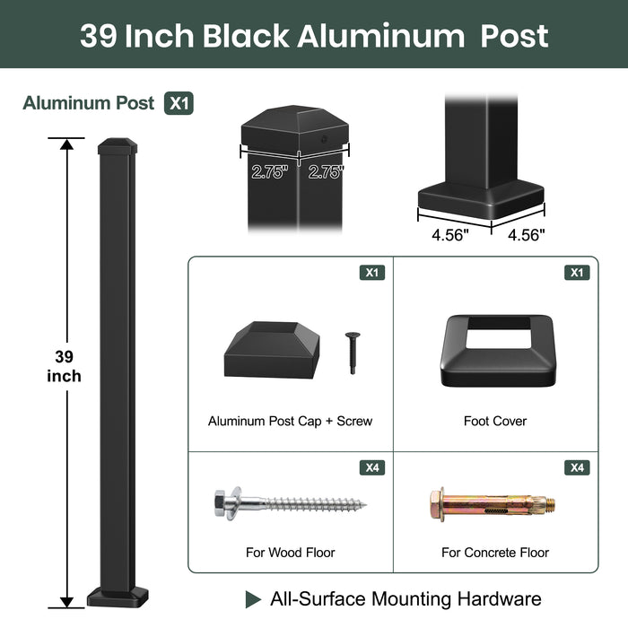 BLIKA 39" Aluminum Deck Railing Post