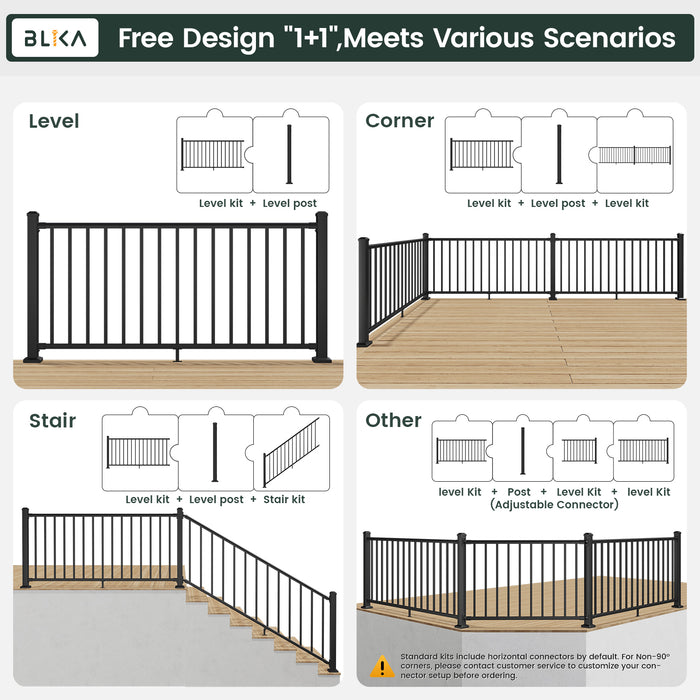 BLIKA 36" Level Aluminum Railing & 39" Post System DIY Kit（4FT-28FT）