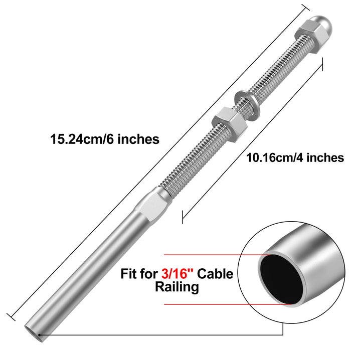 BLIKA 6" Swage Threaded Stud for 3/16" cable railing