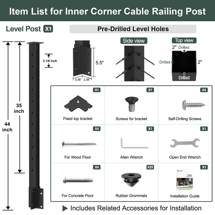 BLIKA 36" Level Drilled Side Mount Outer Corner Post