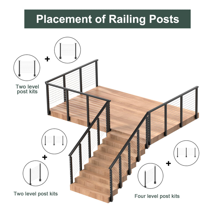 BLIKA 42" Angle Drilled Side Mount Post for Cable Railing