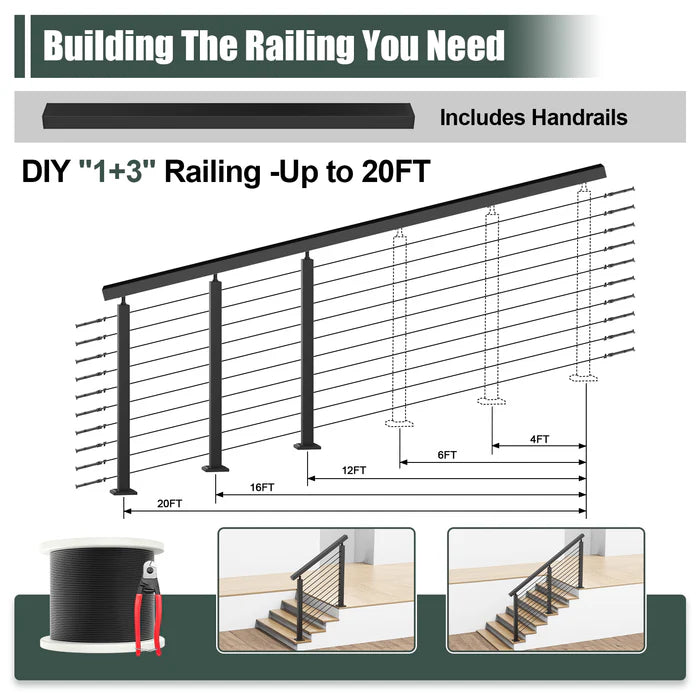 BLIKA 36'' Black Surface Mount Stair Cable Railing  DIY Kit