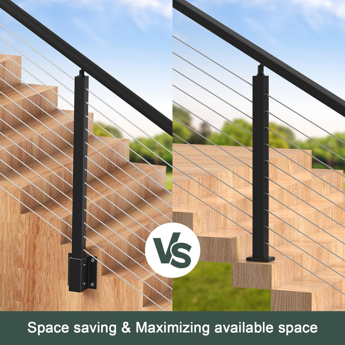 BLIKA 36" Angle Drilled Side Mount Post with Bracket for Cable Railing