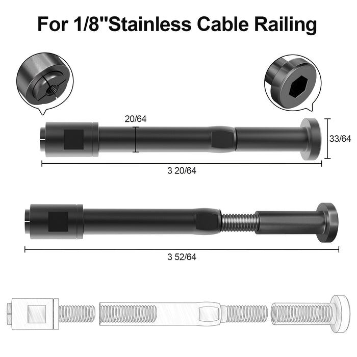 BLIKA Upgraded Black Swageless Cable Fittings for 1/8" Cable Railing