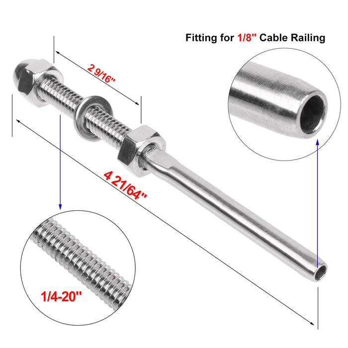 BLIKA Swage Shreaded Stud for 1/8" cable railing- Extended Version