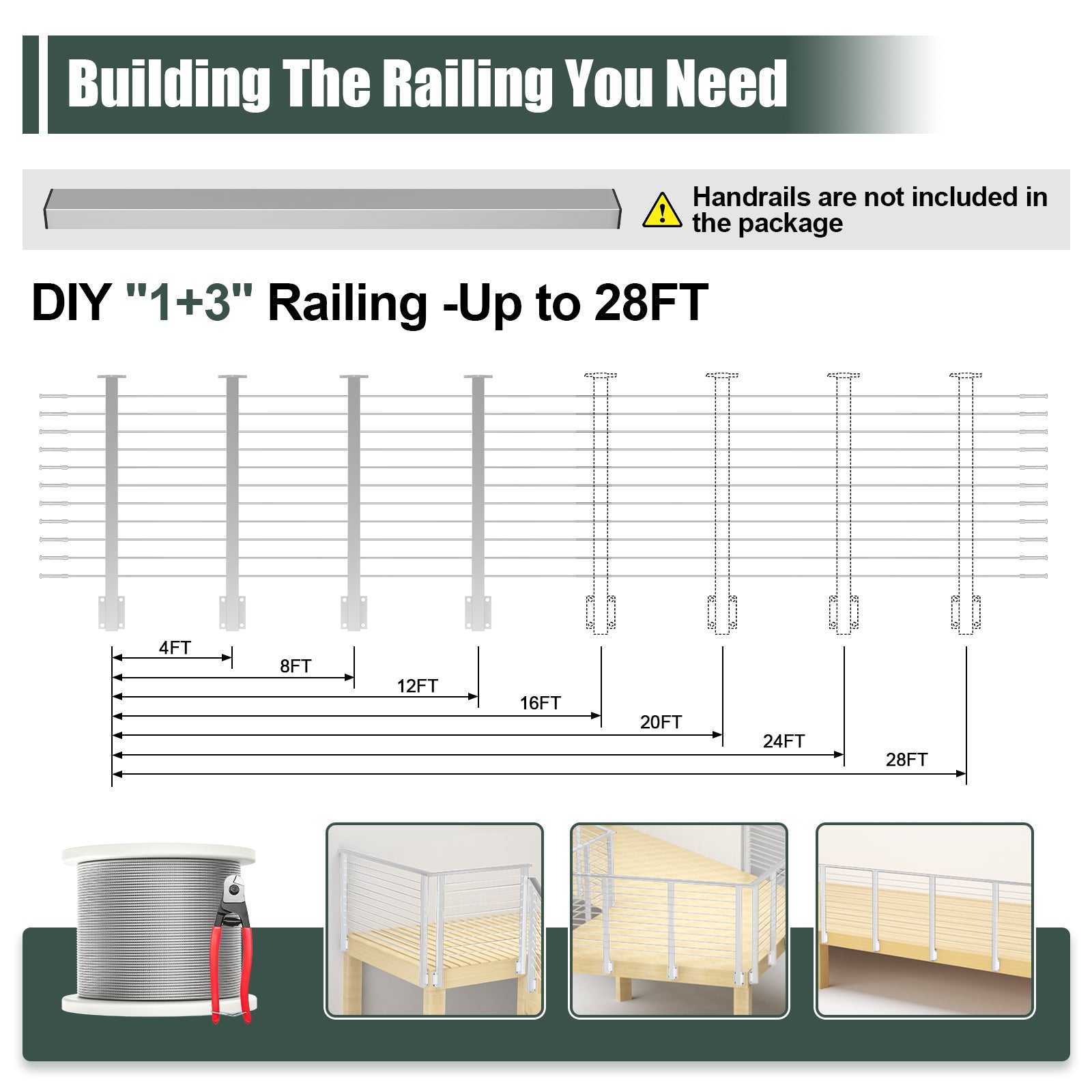BLIKA 36'' & 42'' Brushed Stainless Steel Side Mount Cable Railing System DIY Kit (4FT - 20FT,  No Handrail)