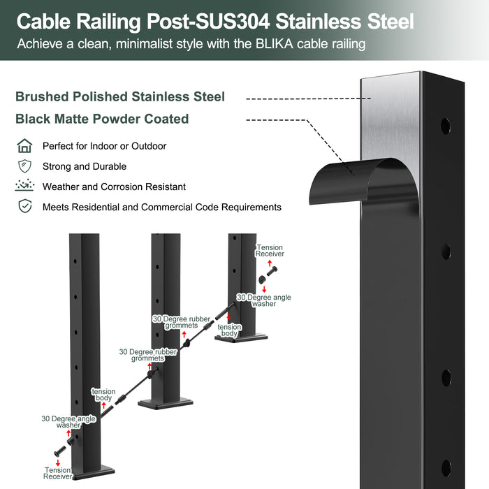 BLIKA 36" Adjustable 25-35 Angle Cable Railing Post