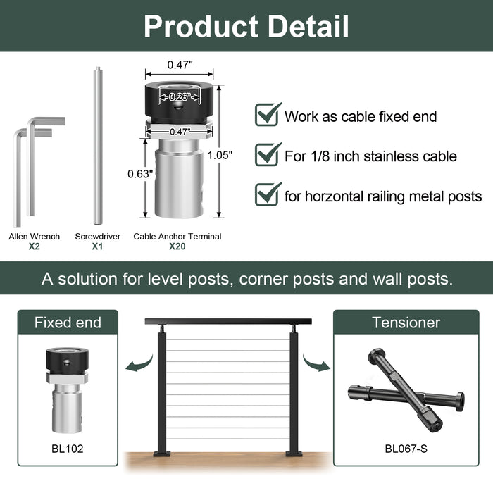 BLIKA 1/8" Swageless Cable Railing Anchor Terminal