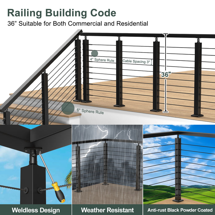 BLIKA 42" Cable Railing Corner Post