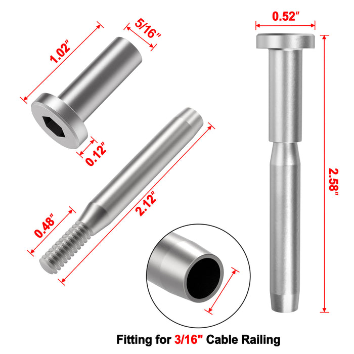 BLIKA 3/16" Invisible Cable Railing Kit for 2"x2" Wood & Metal Posts