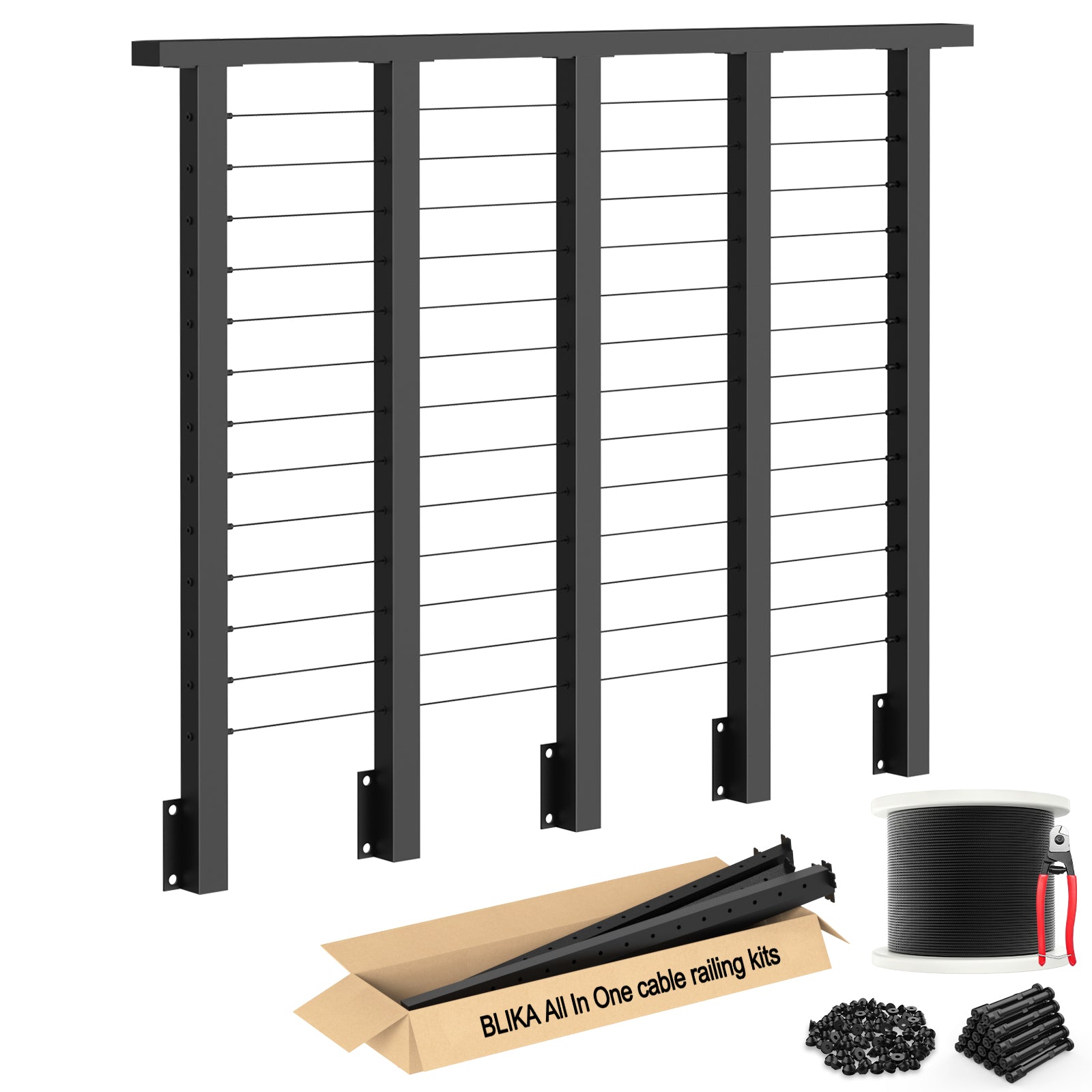 BLIKA 42'' Black Side Mount Cable Railing System DIY Kit (4FT - 20FT, Level Drilled)