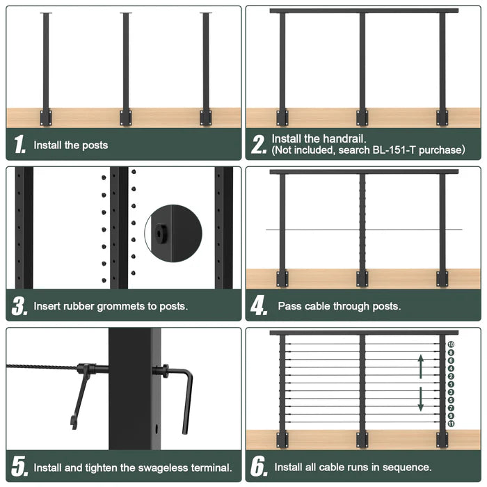 BLIKA 42'' Black Side Mount Cable Railing System DIY Kit (4FT - 20FT,  No Handrail)