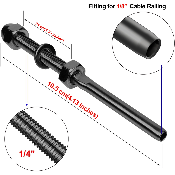 BLIKA Black Swage Shreaded Stud for 1/8" cable railing